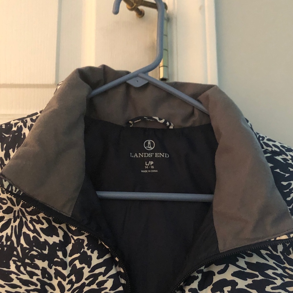 Lands' End Black and White Printed Puffer Jacket